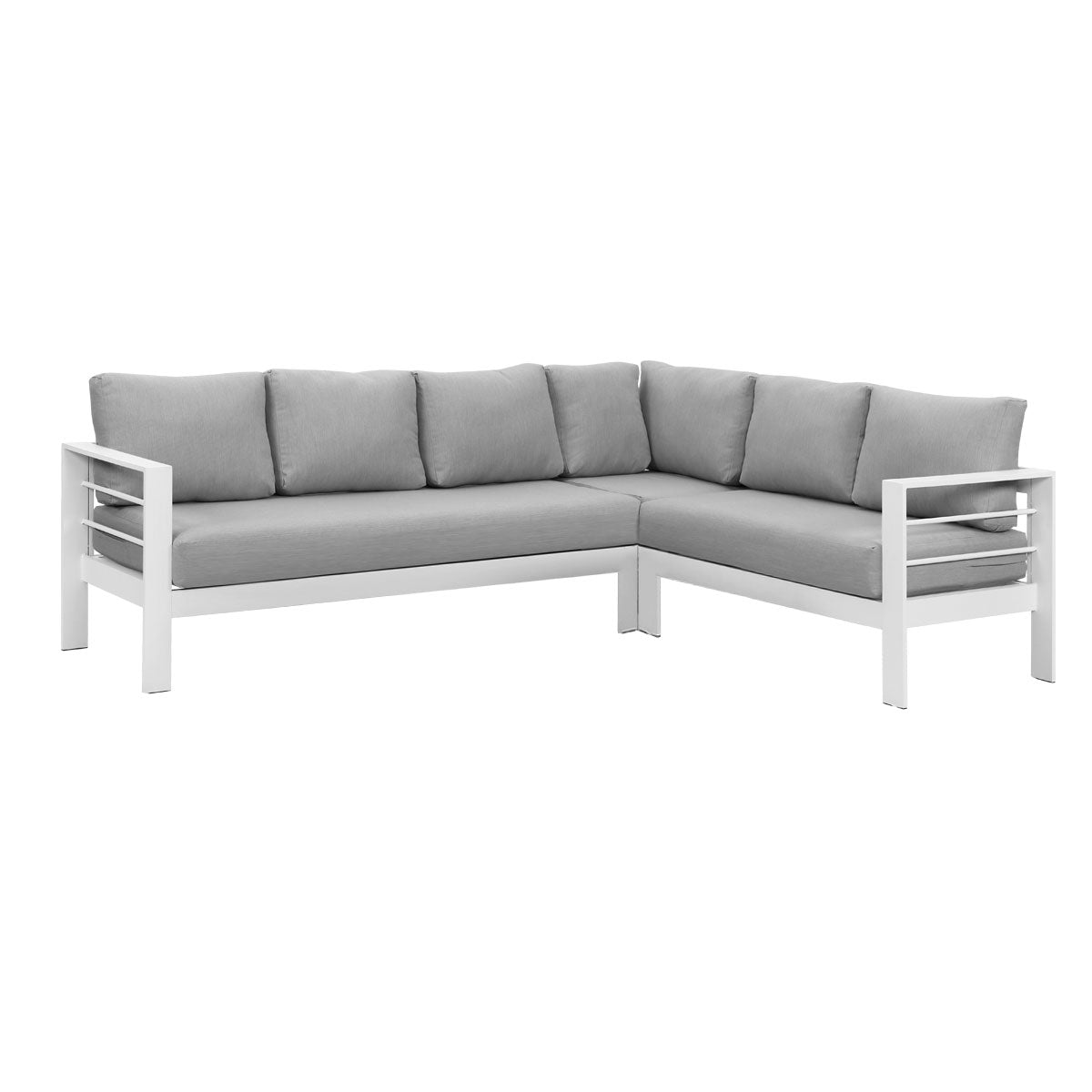 Paris 6 Seater White Aluminium L-shaped Sofa Lounge - Light Grey 