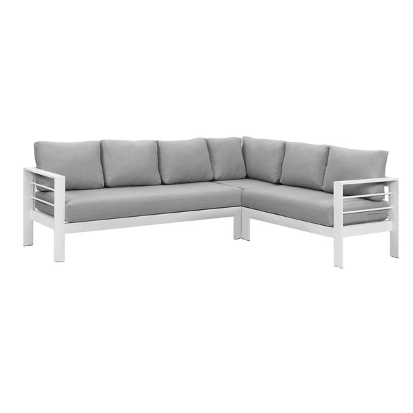 Paris 6 Seater White Aluminium L-Shaped Sofa Lounge - Light Grey Cushion