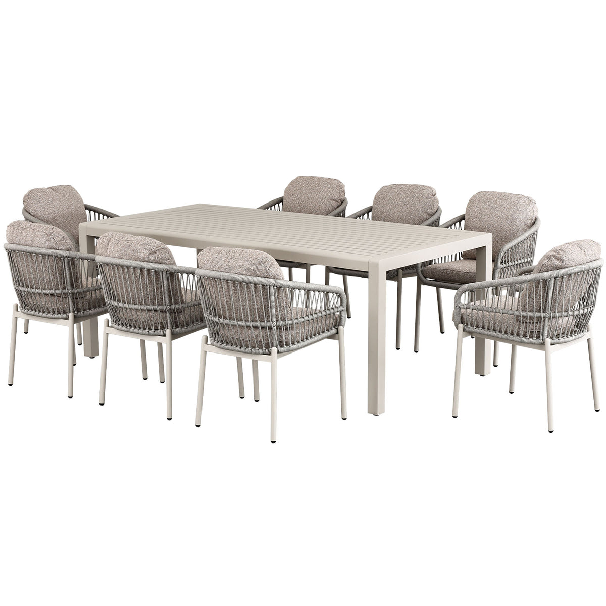 Clayton & Bali 9-Piece Champagne Aluminium Outdoor Dining Set - Beige Cushions