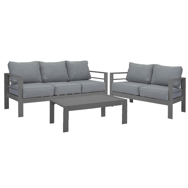 Paris 3+2 Seater Charcoal Aluminium Sofa Lounge Suite Set - Grey Cushion