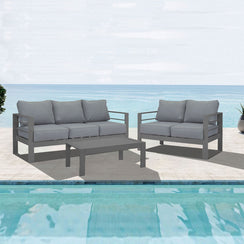 Paris 3+2 Seater Charcoal Aluminium Sofa Lounge Suite Set - Grey Cushion