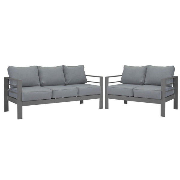 Paris 3+2 Seater Charcoal Aluminium Sofa Lounge - Grey Cushion