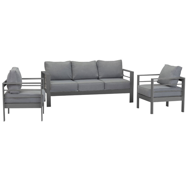 Paris 5 Seater Charcoal Aluminium Sofa Lounge - Grey Cushion