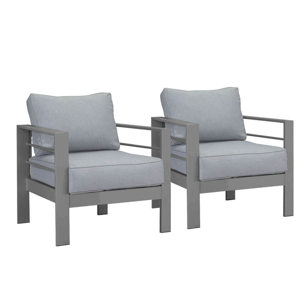 Paris Single Seater Charcoal Aluminium Outdoor Sofa Lounge with Arms - Grey Cushion (Set of 2)