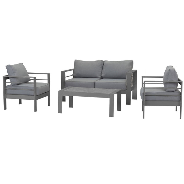 Paris 4 Piece Charcoal Aluminium Sofa Lounge Set - Grey Cushion