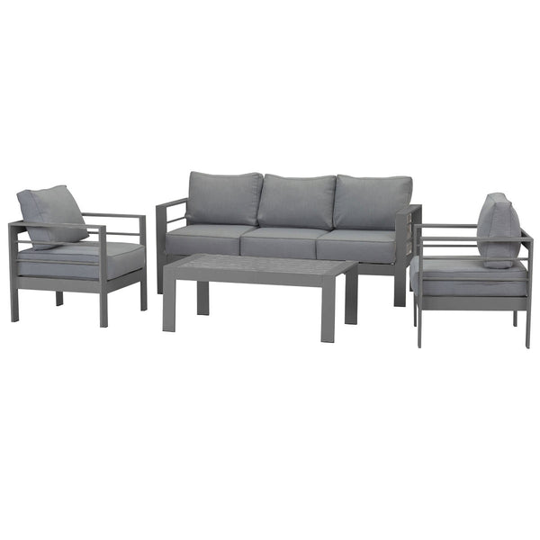 Paris 5 Seater Charcoal Aluminium Sofa Lounge Set - Grey Cushion