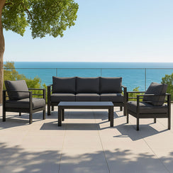 Paris 5 Seater Charcoal Aluminium Sofa Lounge Set - Dark Grey Cushion