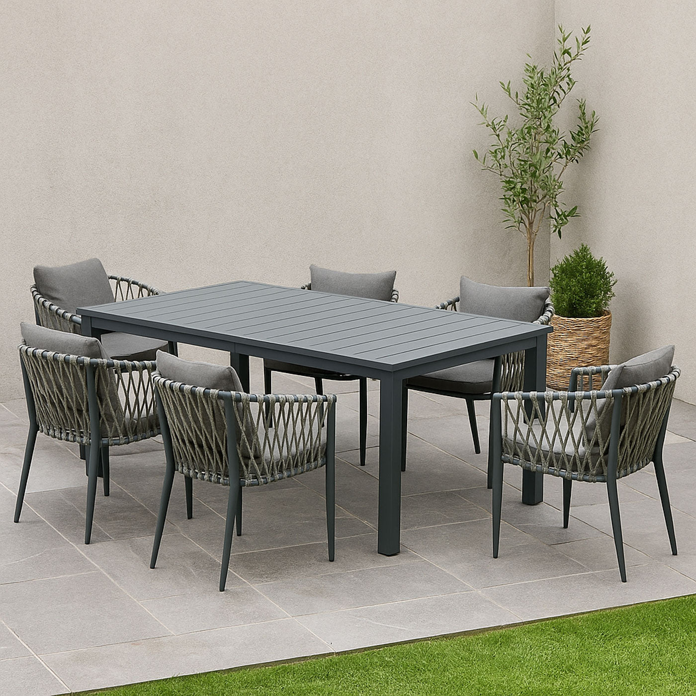 Mornington 7-Piece Charcoal Aluminium Outdoor Dining Set - Dark Grey Cushions