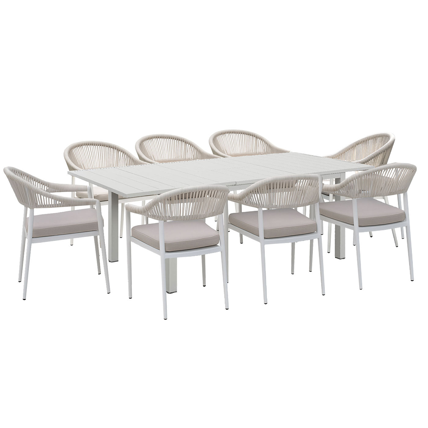 Mornington 9-Piece White Outdoor Dining Set with Fraser Chairs