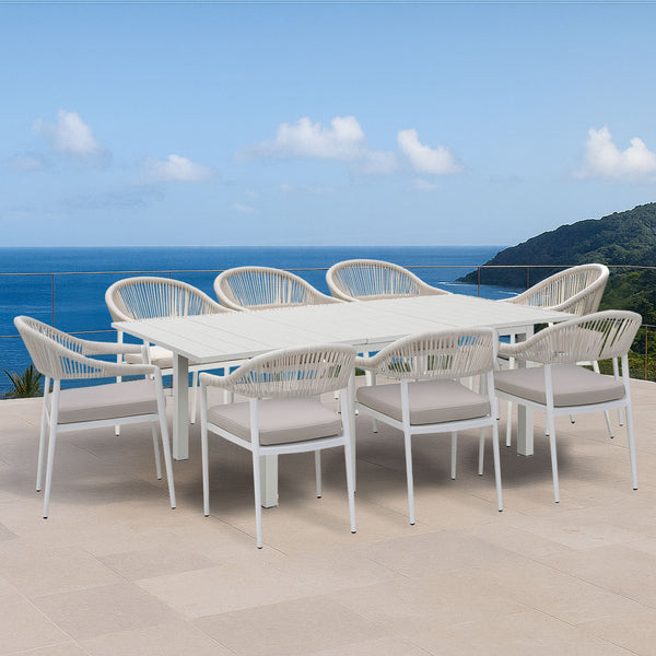 Mornington 9-Piece White Outdoor Dining Set with Fraser Chairs