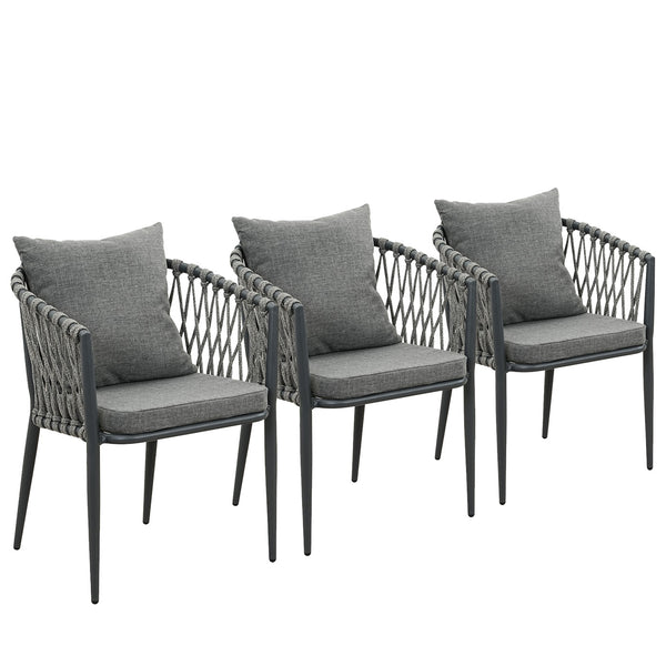 Mornington Charcoal Aluminium Outdoor Dining Chairs with Arms - Dark Grey Cushion (Set of 3)