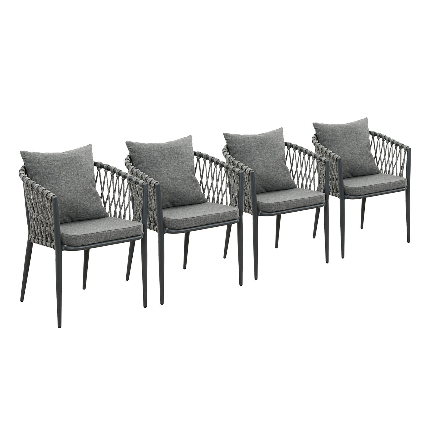 Mornington Charcoal Aluminium Outdoor Dining Chairs with Arms - Dark Grey Cushion (Set of 4)