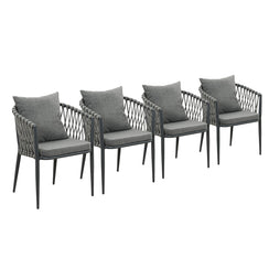Mornington Charcoal Aluminium Outdoor Dining Chairs with Arms - Dark Grey Cushion (Set of 4)
