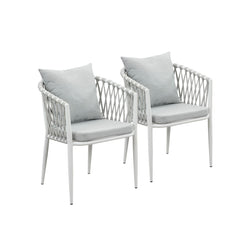 Mornington White Aluminium Outdoor Dining Chairs with Arms - Light Grey Cushion (Set of 2)