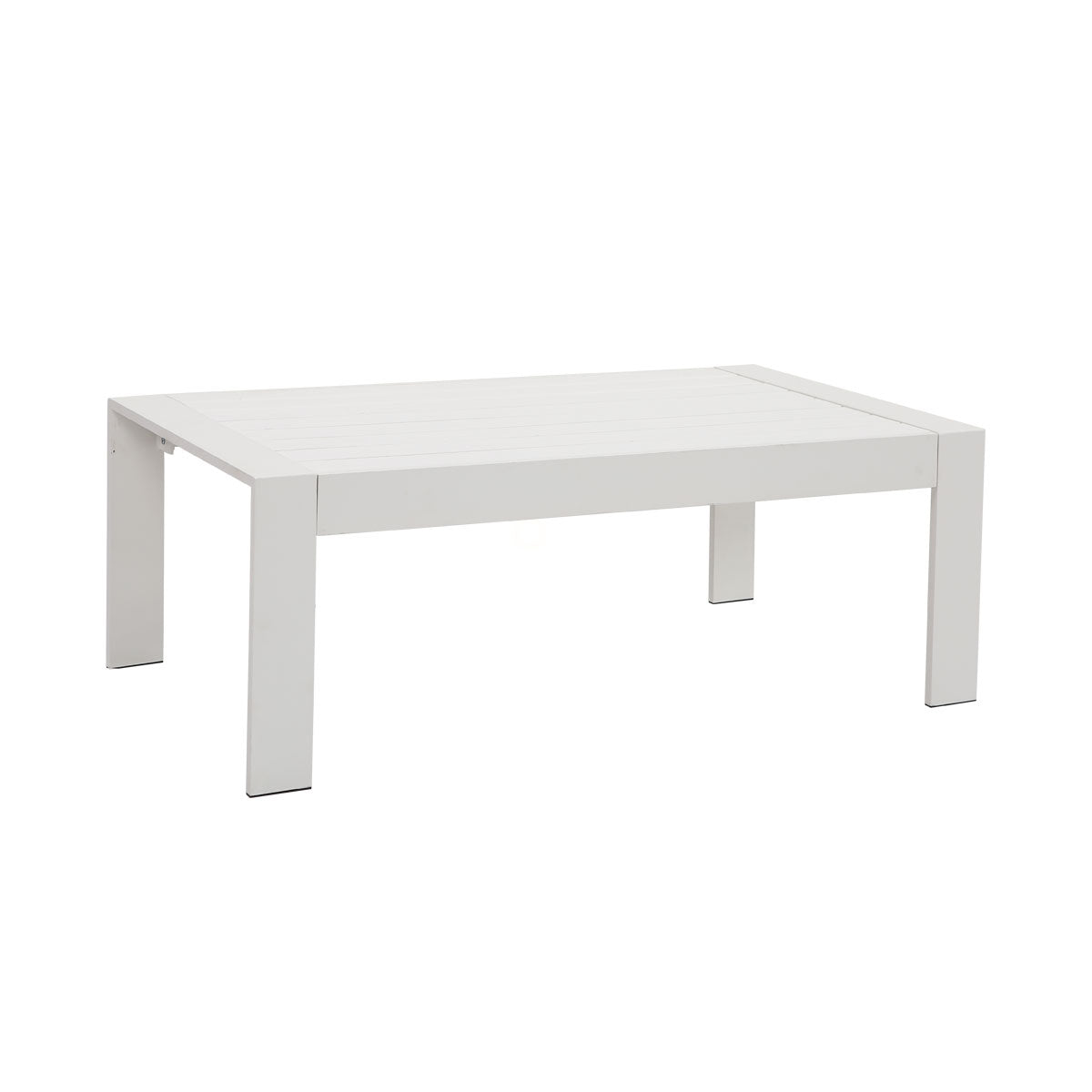 Paris White Aluminium Outdoor Coffee Table with Faux Wood Top (110x62cm)