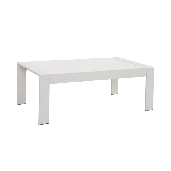 Paris White Aluminium Outdoor Coffee Table with faux wood Top (100x50cm)