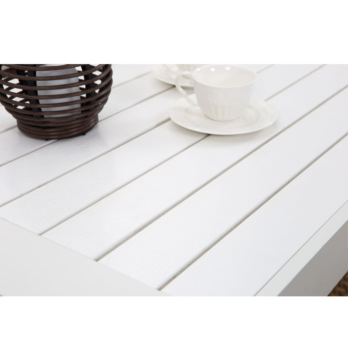 Paris White Aluminium Outdoor Coffee Table with Faux Wood Top (110x62cm)