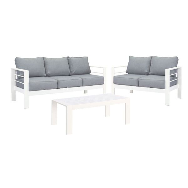 Paris 3+2 Seater White Aluminium Sofa Lounge Suite Set - Grey Cushion