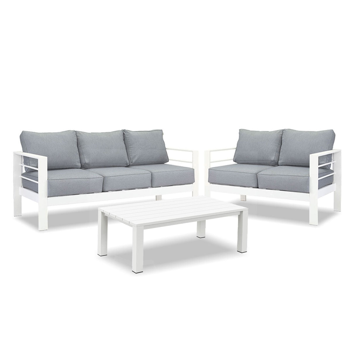 Paris 3+2 Seater White Aluminium Sofa Lounge Suite Set - Grey Cushion