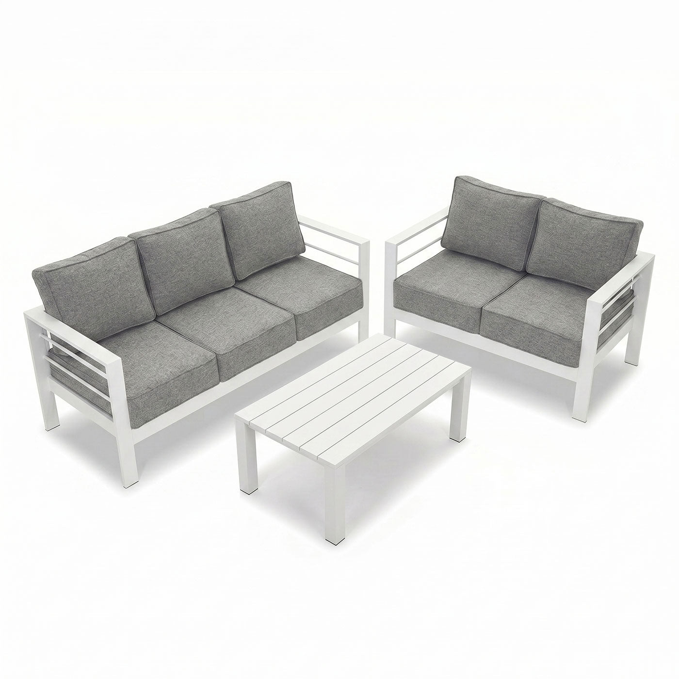 Paris 3+2 Seater White Aluminium Sofa Lounge Suite Set - Textured Grey Cushions