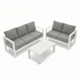 Paris 3+2 Seater White Aluminium Sofa Lounge Suite Set - Textured Grey Cushions