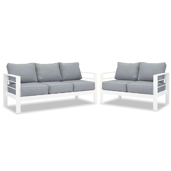 Paris 3+2 Seater White Aluminium Sofa Lounge - Grey Cushion