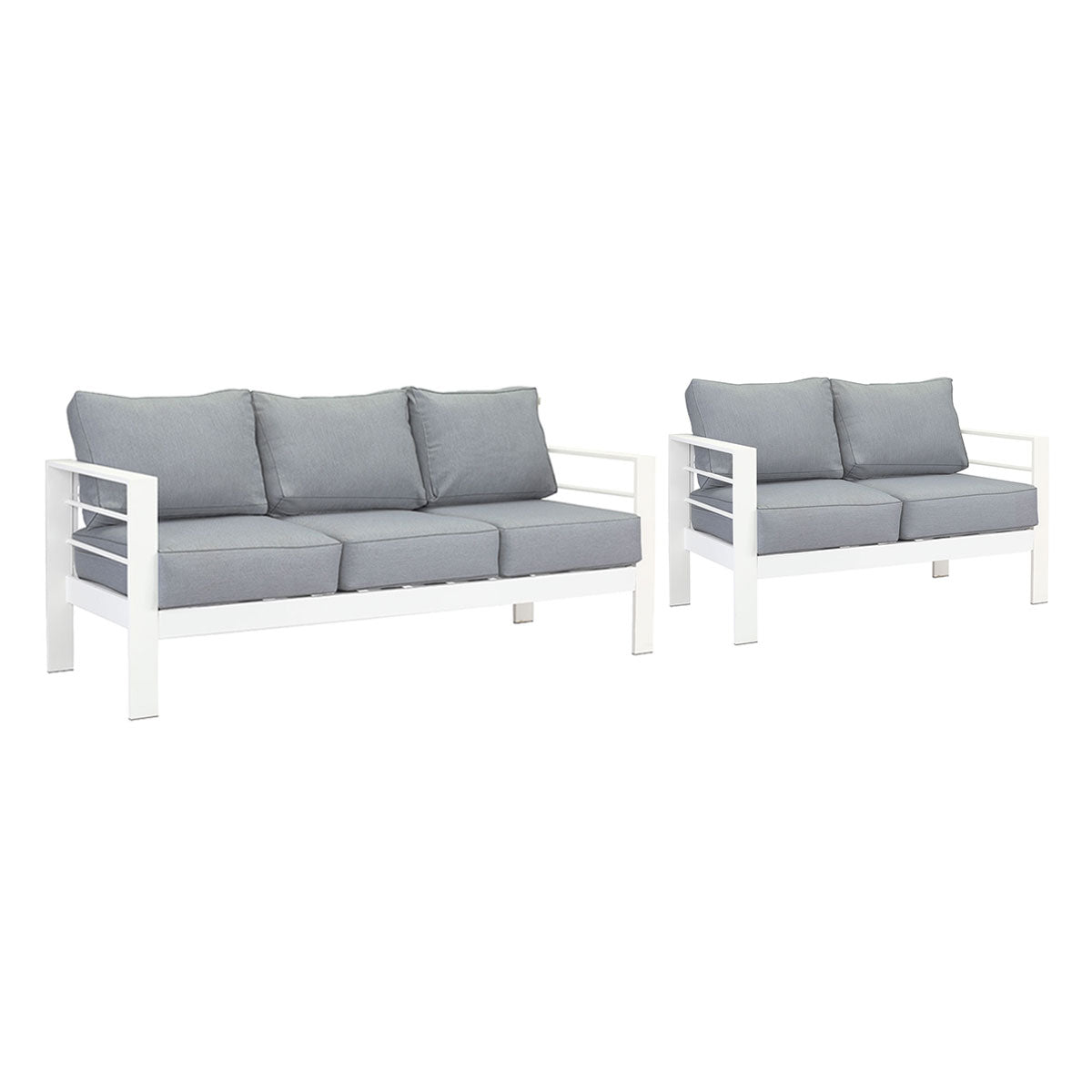 Paris 3+2 Seater White Aluminium Sofa Lounge - Grey Cushion
