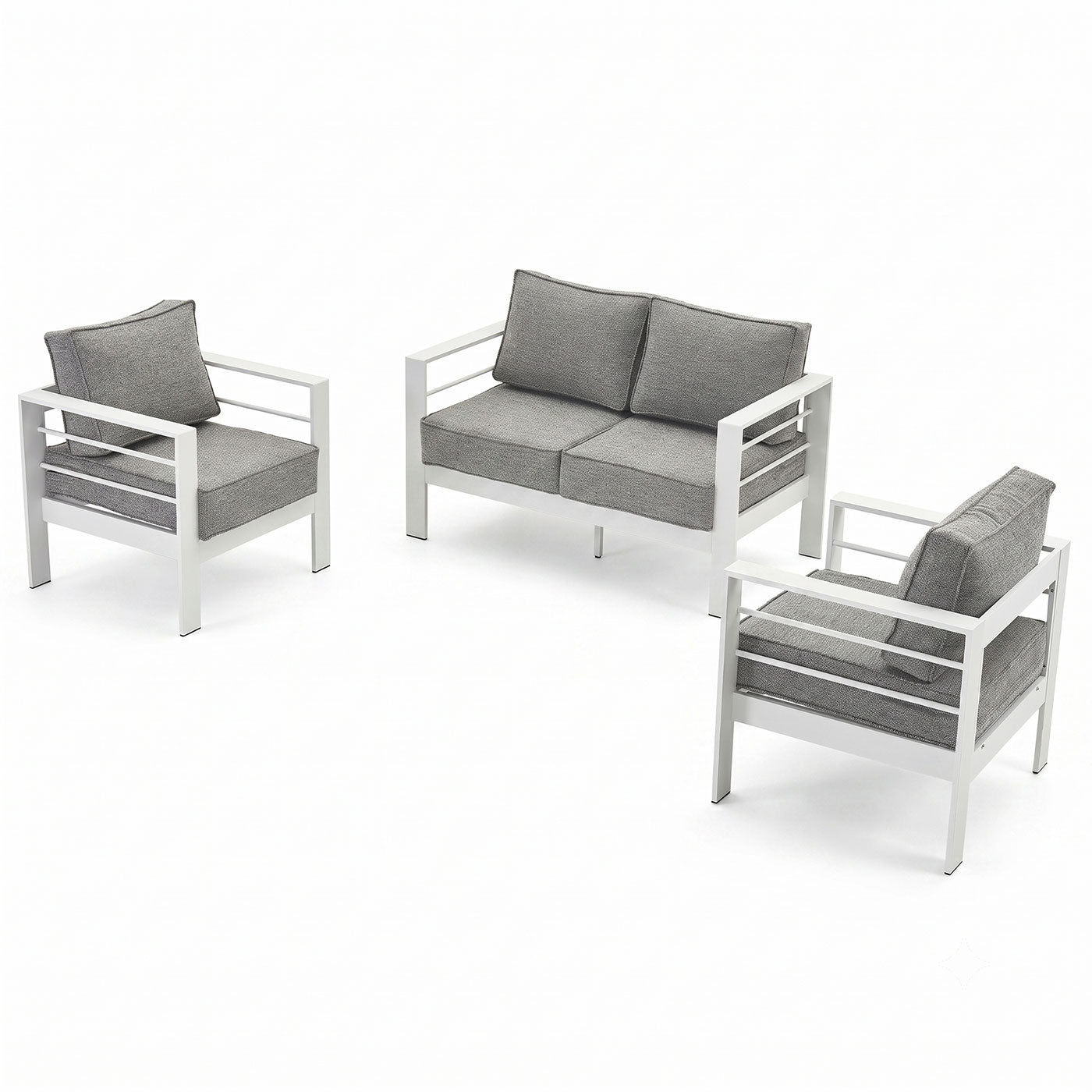 Paris 4 Seater White Aluminium Sofa Lounge - Textured Grey Cushions