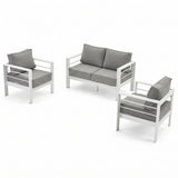 Paris 4 Seater White Aluminium Sofa Lounge - Textured Grey Cushions