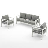 Paris 5 Seater White Aluminium Sofa Lounge - Textured Grey Cushions