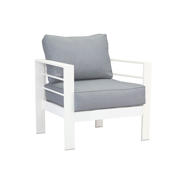 Paris Single Seater White Aluminium Outdoor Sofa Lounge with Arms - Grey Cushion