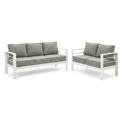 Paris 3+2 Seater White Aluminium Sofa Lounge - Textured Grey Cushions