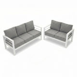 Paris 3+2 Seater White Aluminium Sofa Lounge - Textured Grey Cushions