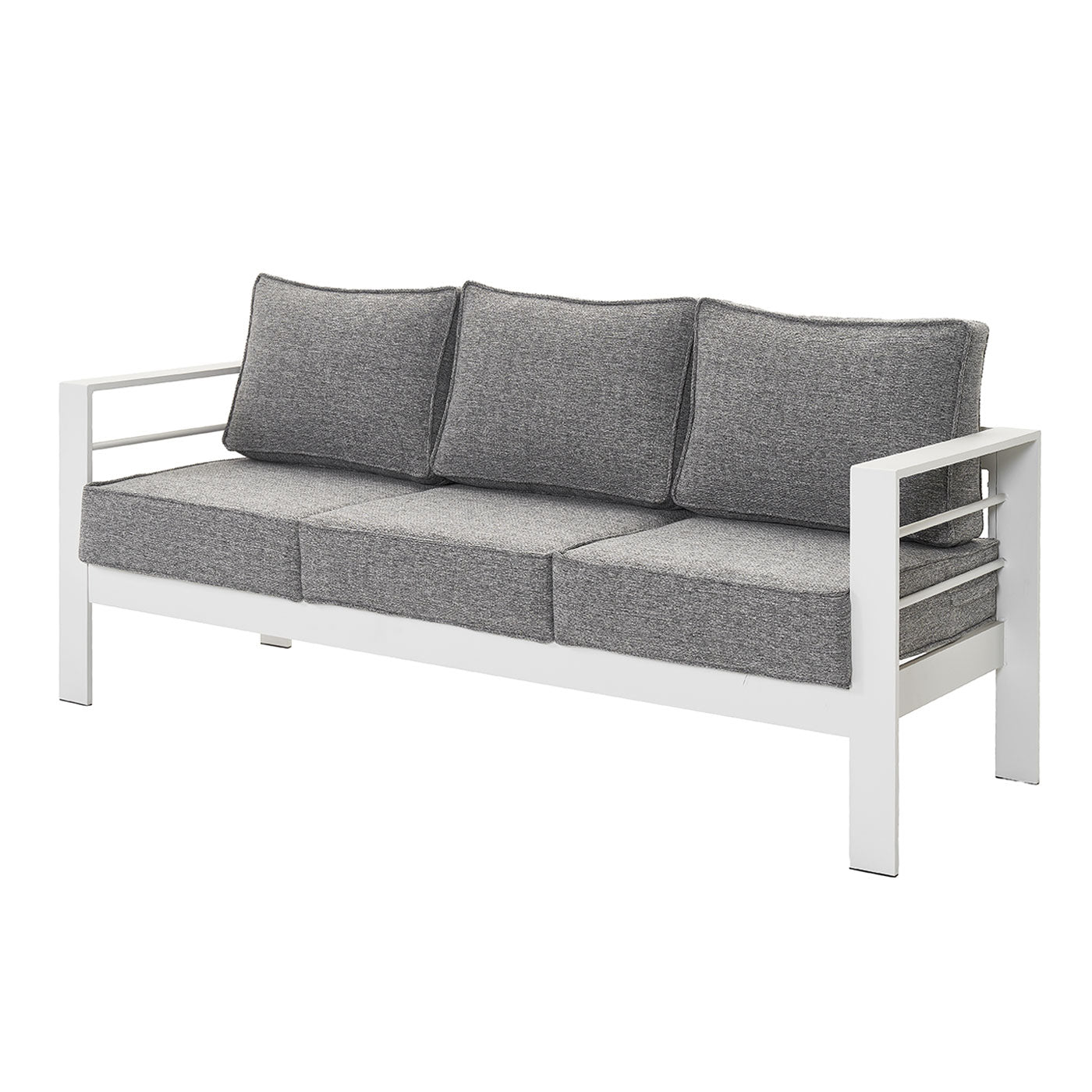 Paris 3 Seater White Aluminium Outdoor Sofa Lounge with Arms - Textured Grey Cushions