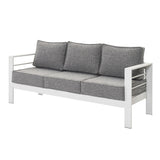 Paris 3 Seater White Aluminium Outdoor Sofa Lounge with Arms - Textured Grey Cushions