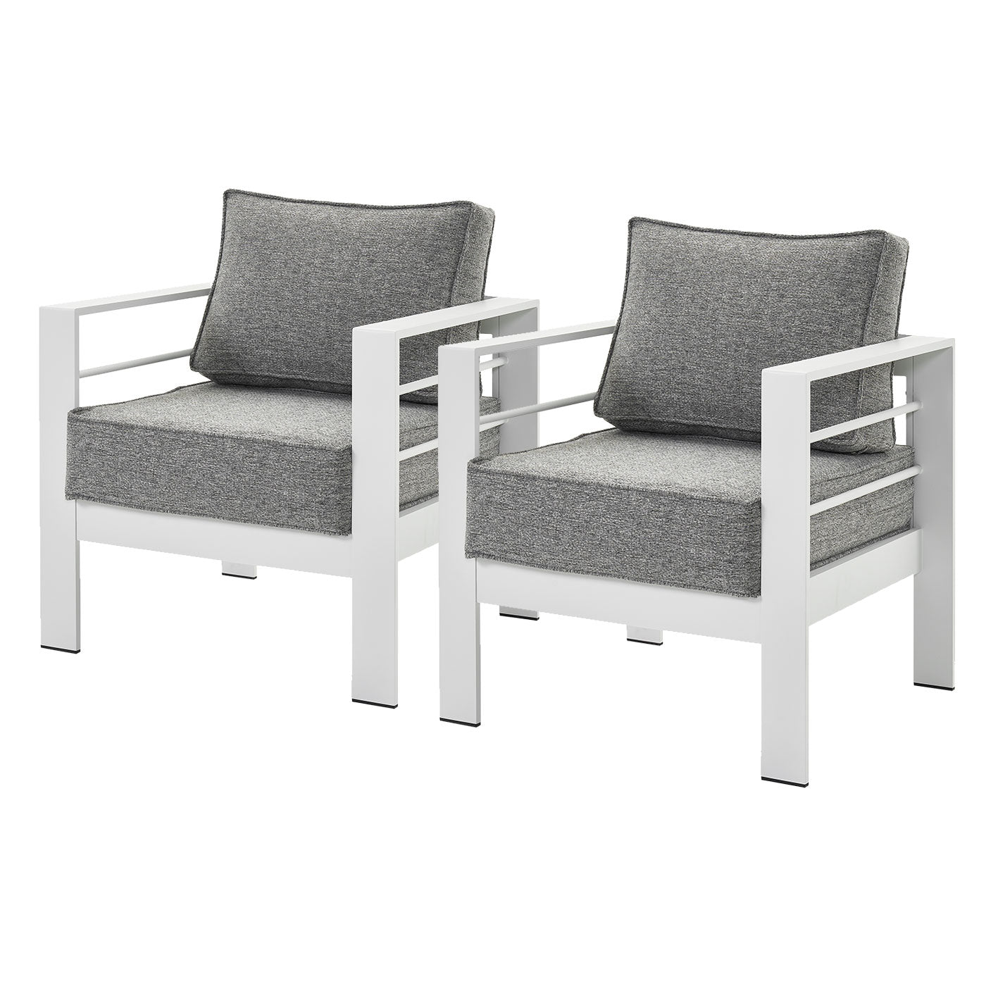 Paris Single Seater White Aluminium Outdoor Sofa Lounge with Arms - Textured Grey Cushion (Set of 2)