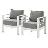 Paris Single Seater White Aluminium Outdoor Sofa Lounge with Arms - Textured Grey Cushion (Set of 2)