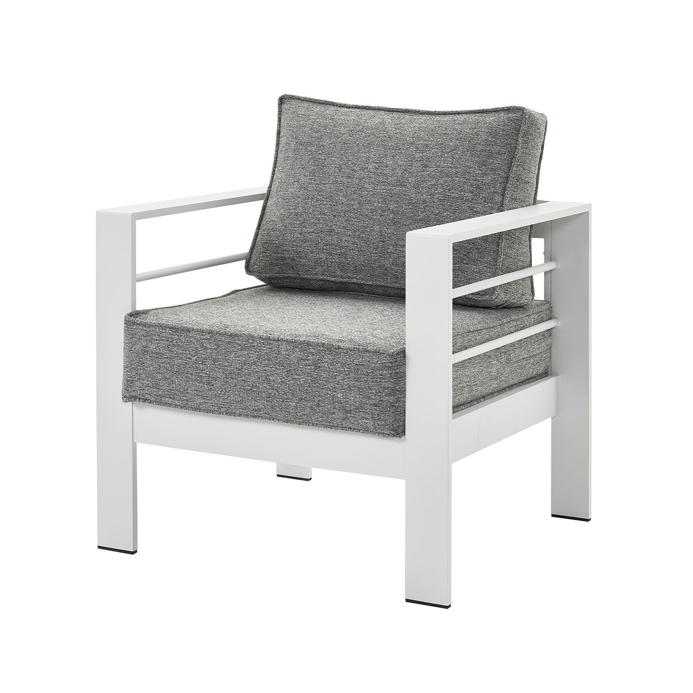 Paris Single Seater White Aluminium Outdoor Sofa Lounge with Arms - Textured Grey Cushion (Set of 2)