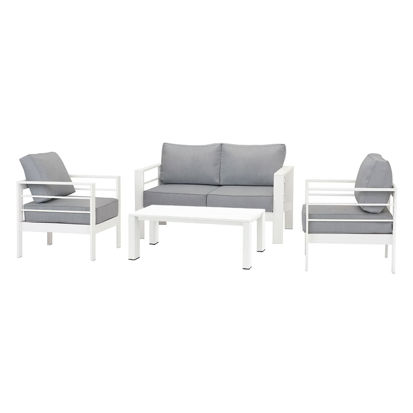Paris 4 Piece White Aluminium Sofa Lounge Set - Grey Cushion