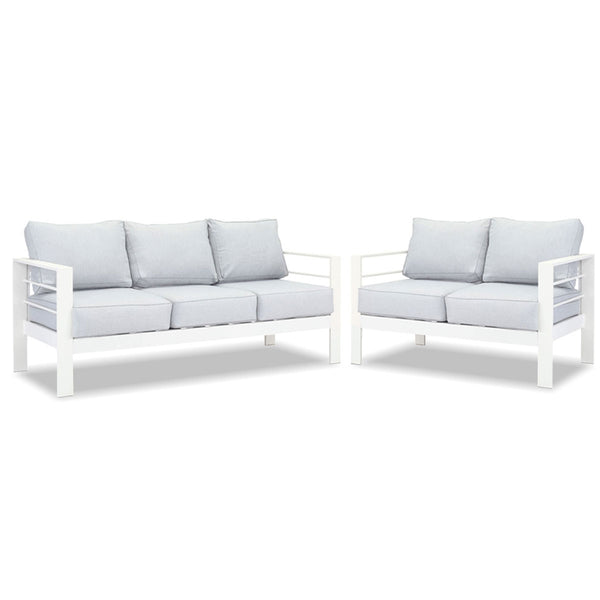 Paris 3+2 Seater White Aluminium Sofa Lounge - Light Grey Cushion