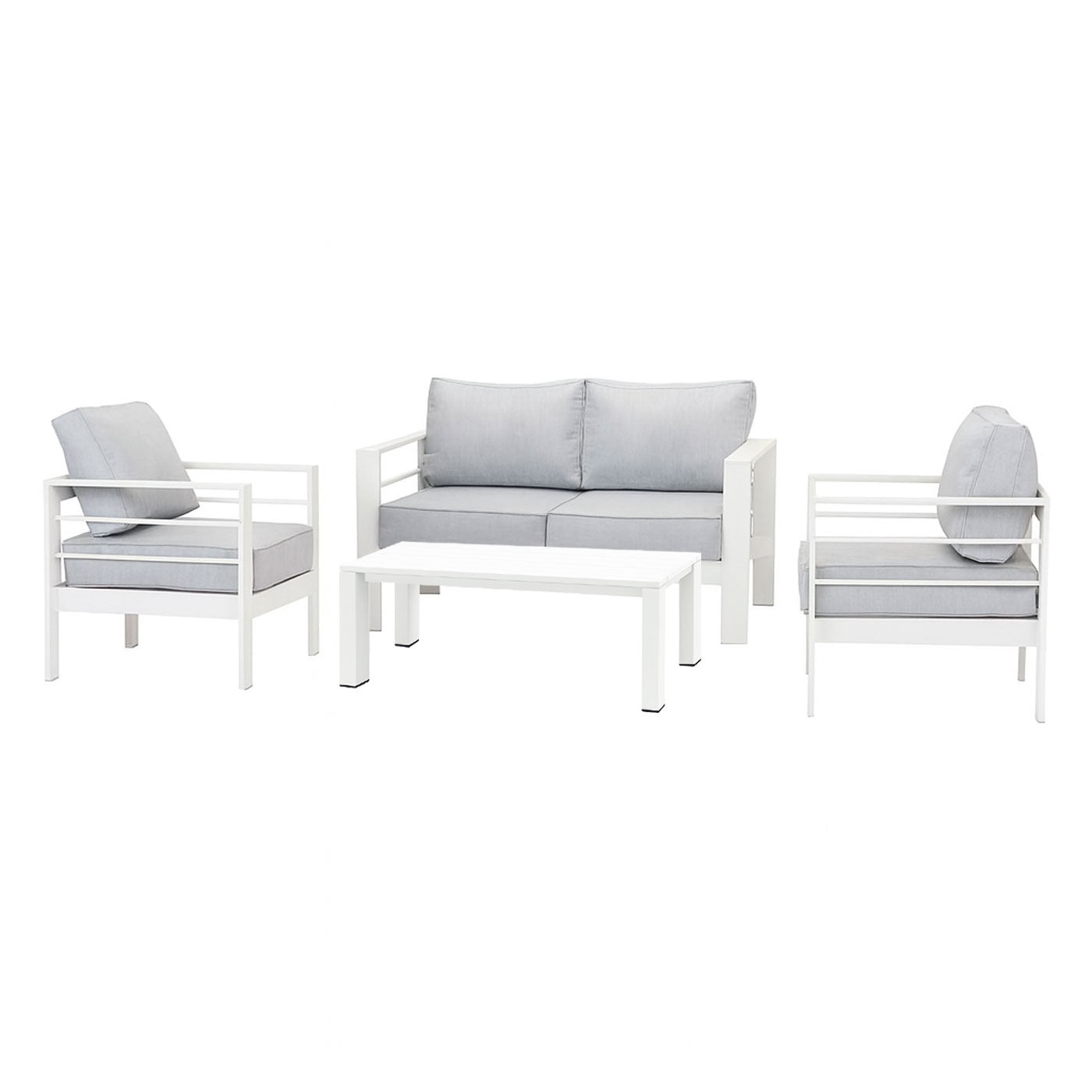 Paris 4 Piece White Aluminium Sofa Lounge Set - Light Grey Cushion
