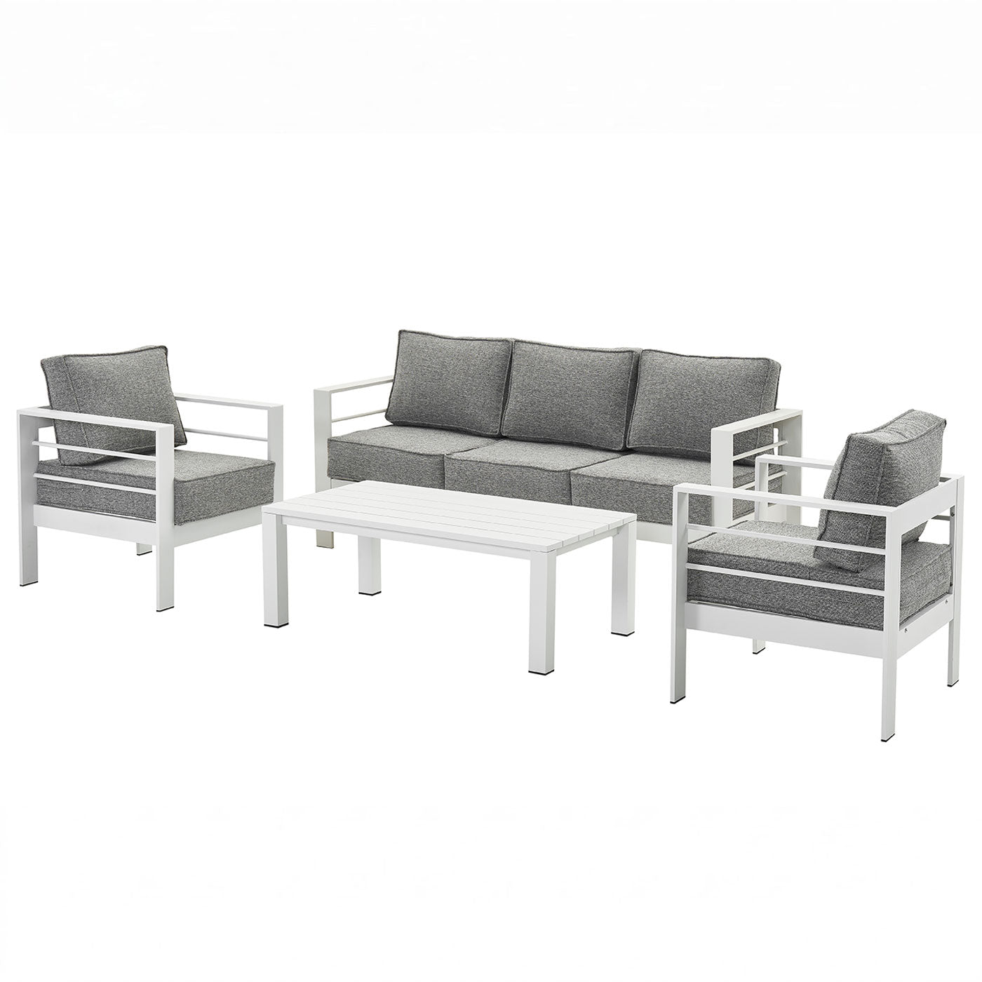 Paris 5 Seater White Aluminium Sofa Lounge Set - Textured Grey Cushions
