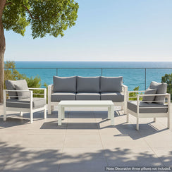 Paris 5 Seater White Aluminium Sofa Lounge Set - Grey Cushion