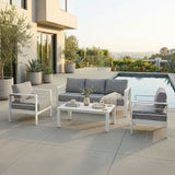 Paris 5 Seater White Aluminium Sofa Lounge Set - Textured Grey Cushions