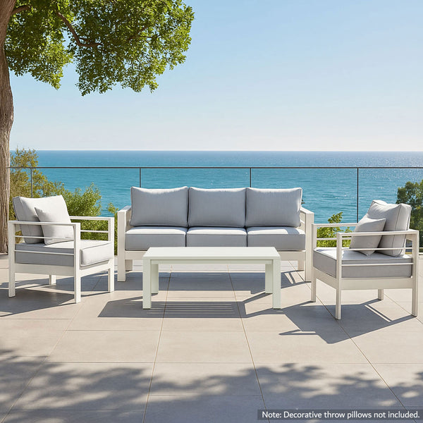 Paris 5 Seater White Aluminium Sofa Lounge Set - Light Grey Cushion