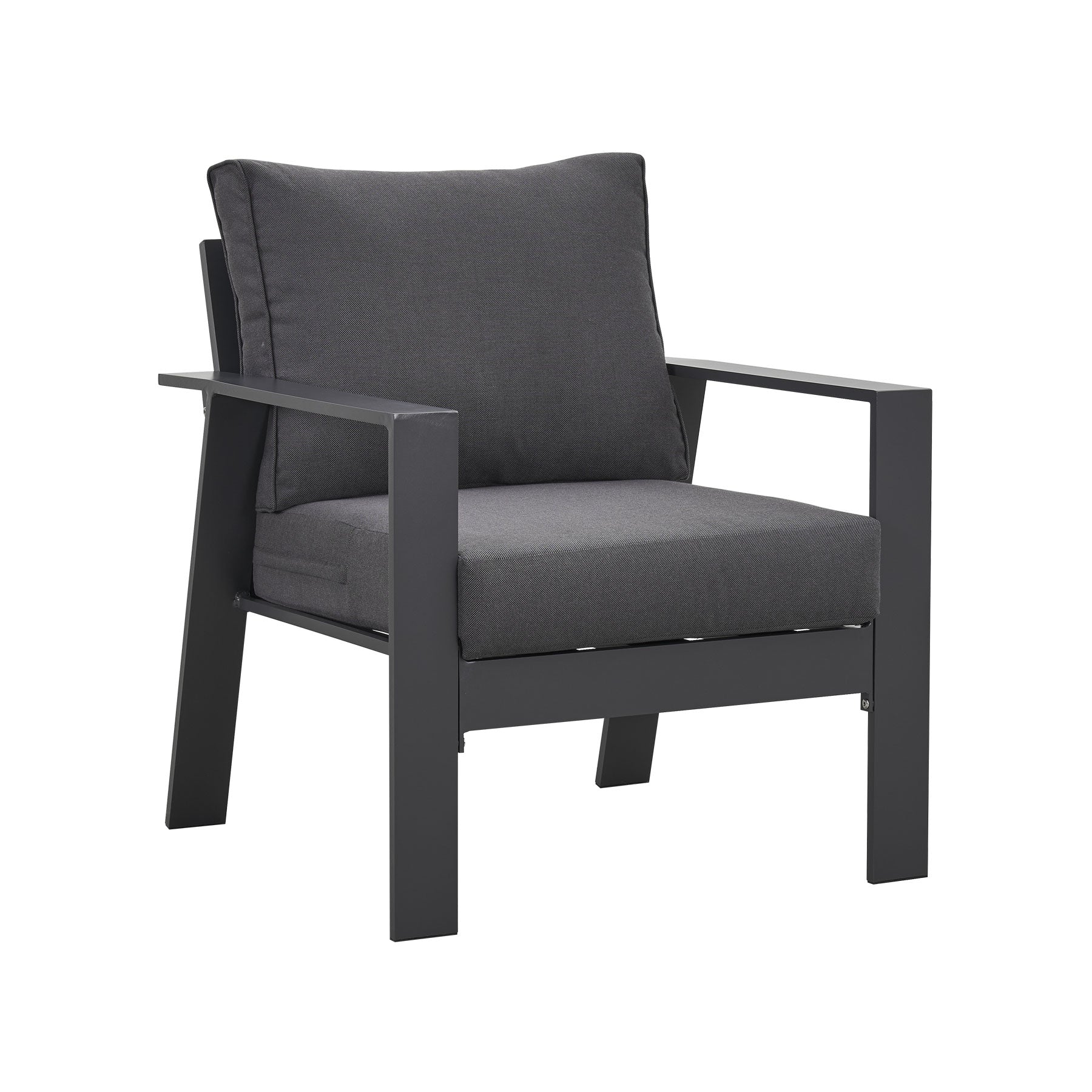 Jervis Charcoal Aluminium Outdoor Single Sofa Seat with Dark Grey Cushions