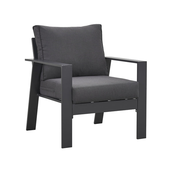 Jervis Charcoal Aluminium Outdoor Single Sofa Seat with Dark Grey Cushions