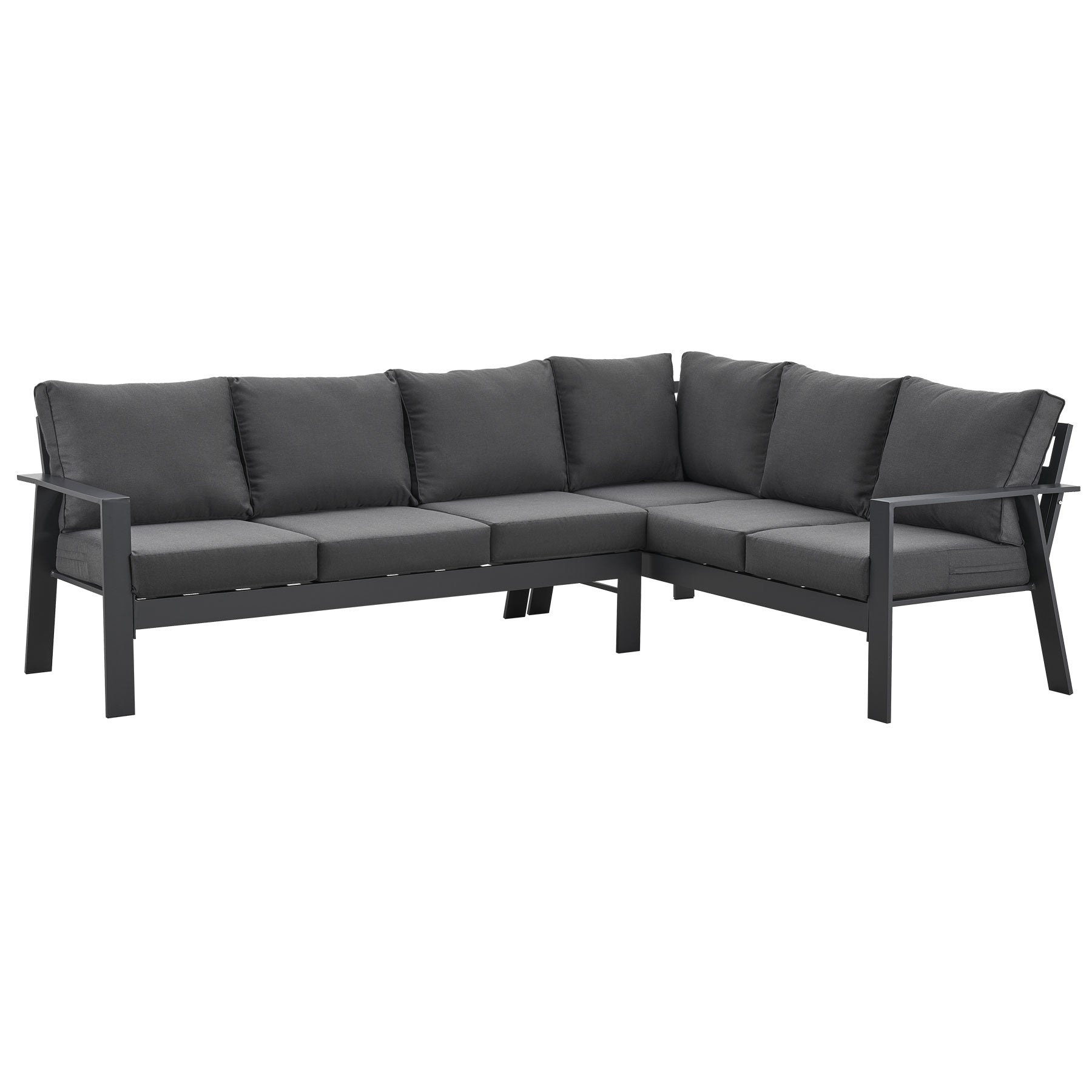 Jervis Charcoal Aluminium Outdoor L-Shaped Sofa Lounge with Dark Grey Cushions
