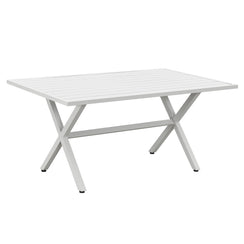 Jervis White Aluminium Outdoor Dining Table with Aluminium Slat Top (145x88cm)