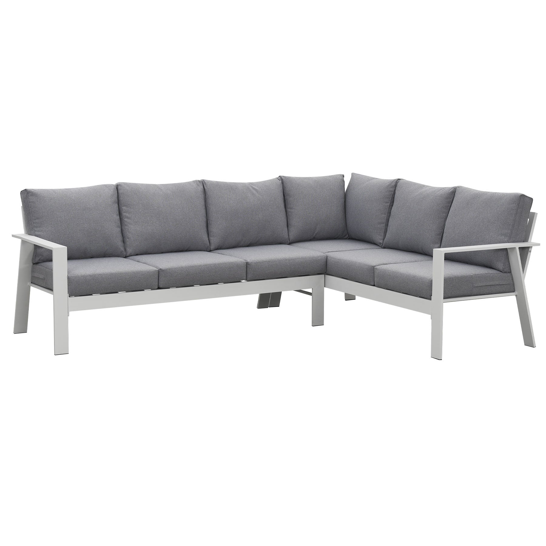 Jervis White Aluminium Outdoor L-Shaped Sofa Lounge with Pebble Grey Cushions